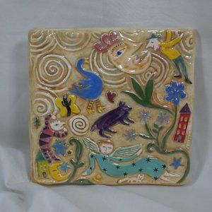 Vintage Ceramic Glazed Square Wall Hanging